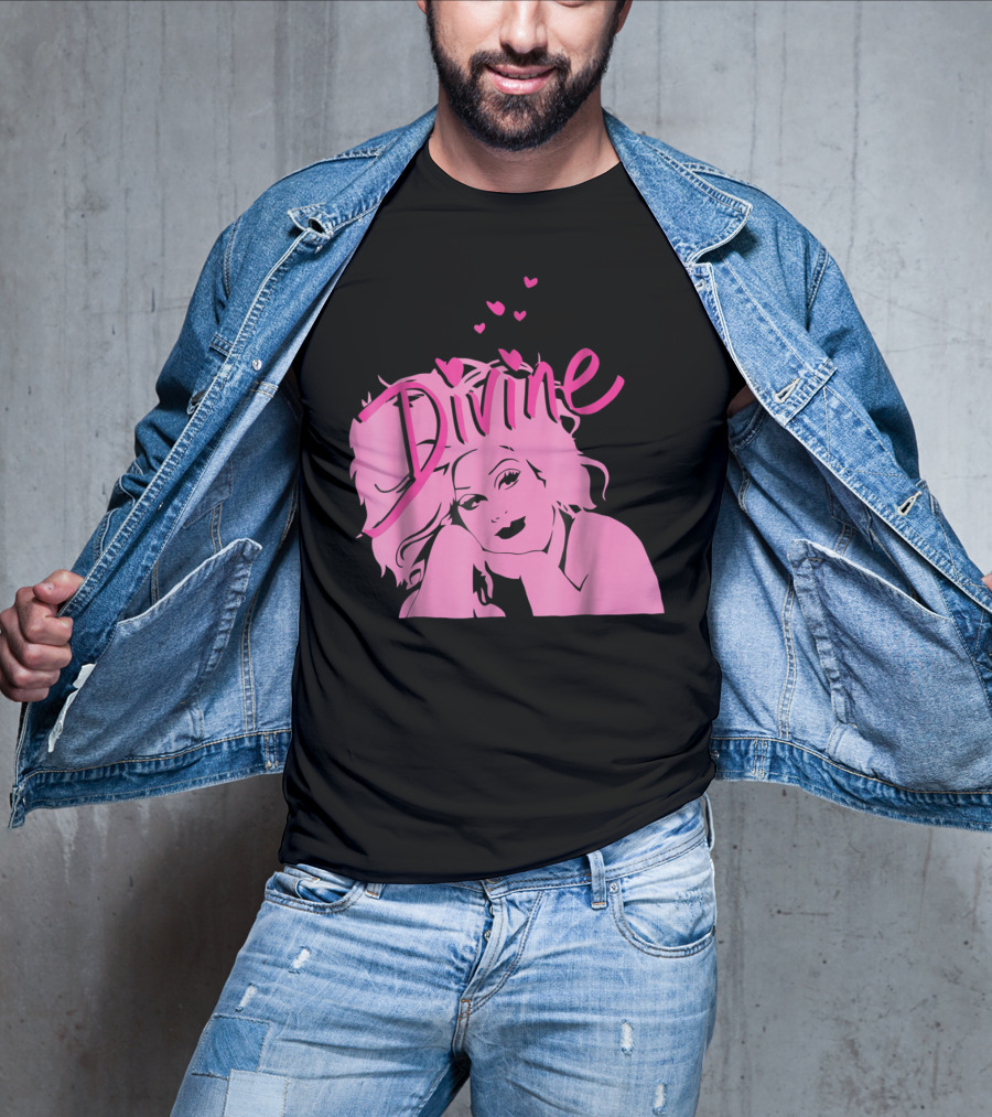 DIVINE John Waters Female Trouble Pink Portrait With Hearts T-Shirt