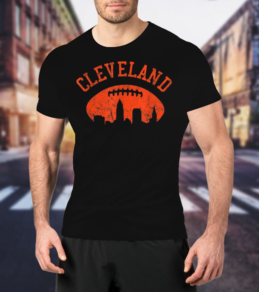 Cleveland City Skyline Football T-Shirt