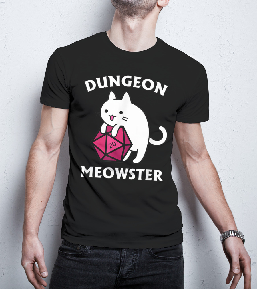 Dungeon Meowster Cat Hugging D20 Dice For Funny DnD Tabletop Gamer T-Shirt