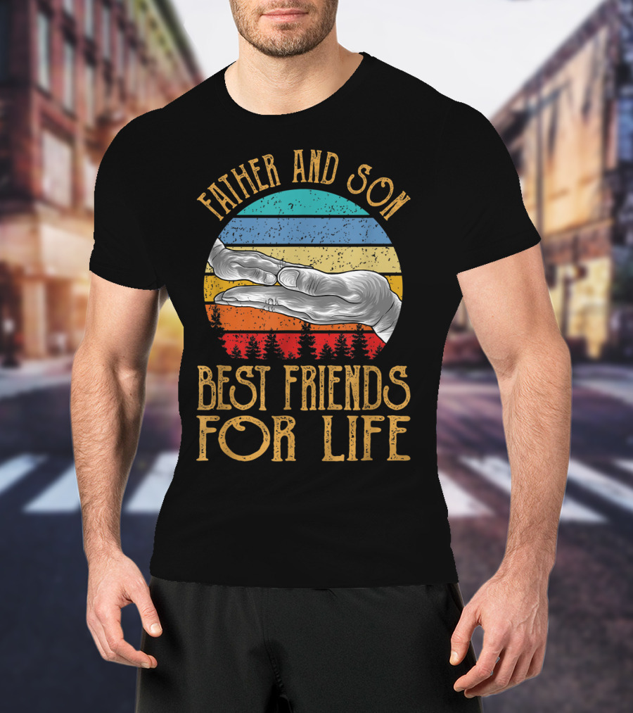 Father And Son Best Friends For Life Vintage Hands Retro Stripes T-Shirt