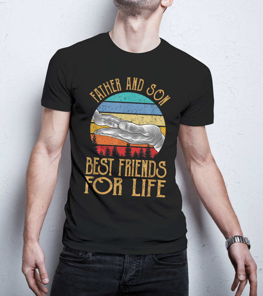 Father And Son Best Friends For Life Vintage Hands Retro Stripes T-Shirt