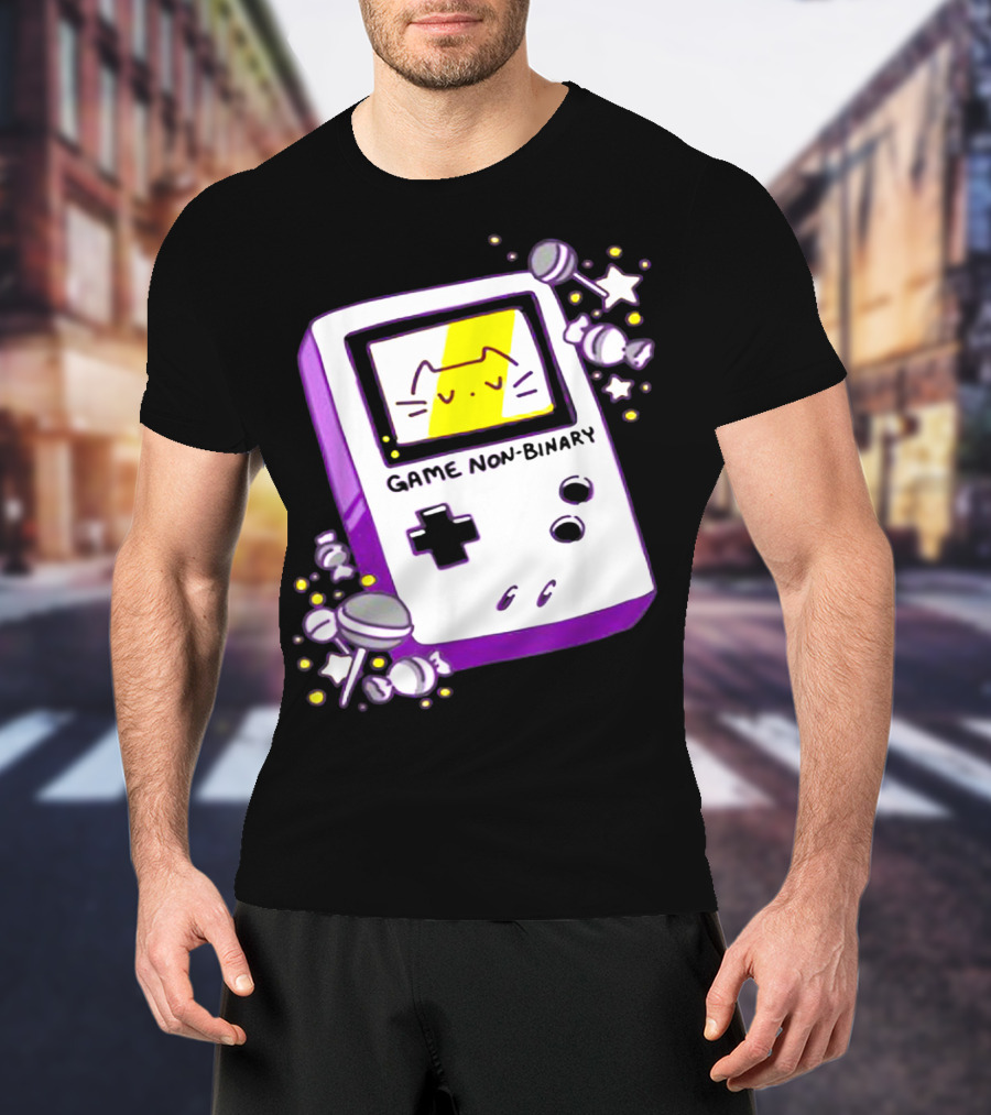 GAME NON BINARY Handheld Console With Cat And Stars T-Shirt