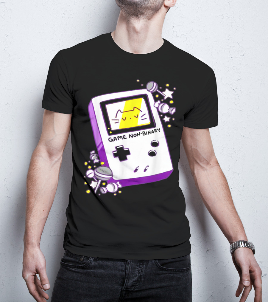 GAME NON BINARY Handheld Console With Cat And Stars T-Shirt