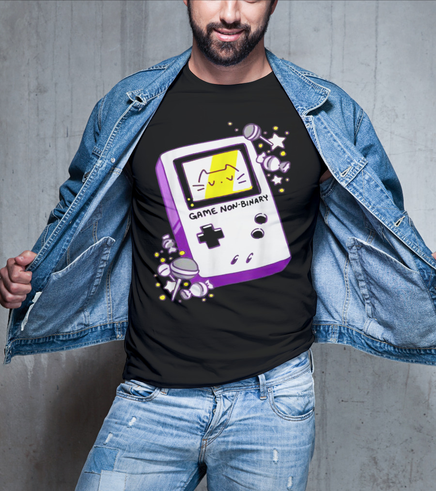 GAME NON BINARY Handheld Console With Cat And Stars T-Shirt