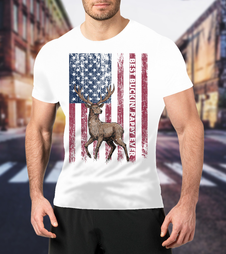 Best Buckin' Pappy Ever US Flag Deer Hunting T-Shirt