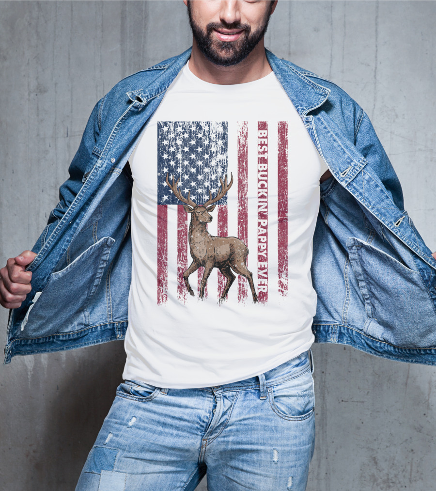 Best Buckin' Pappy Ever US Flag Deer Hunting T-Shirt