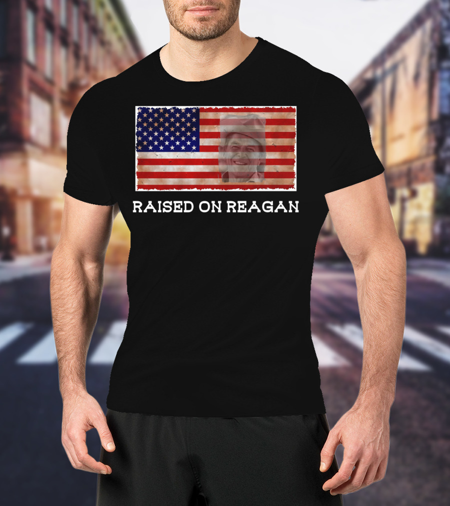 Raised On Reagan American Flag T-Shirt