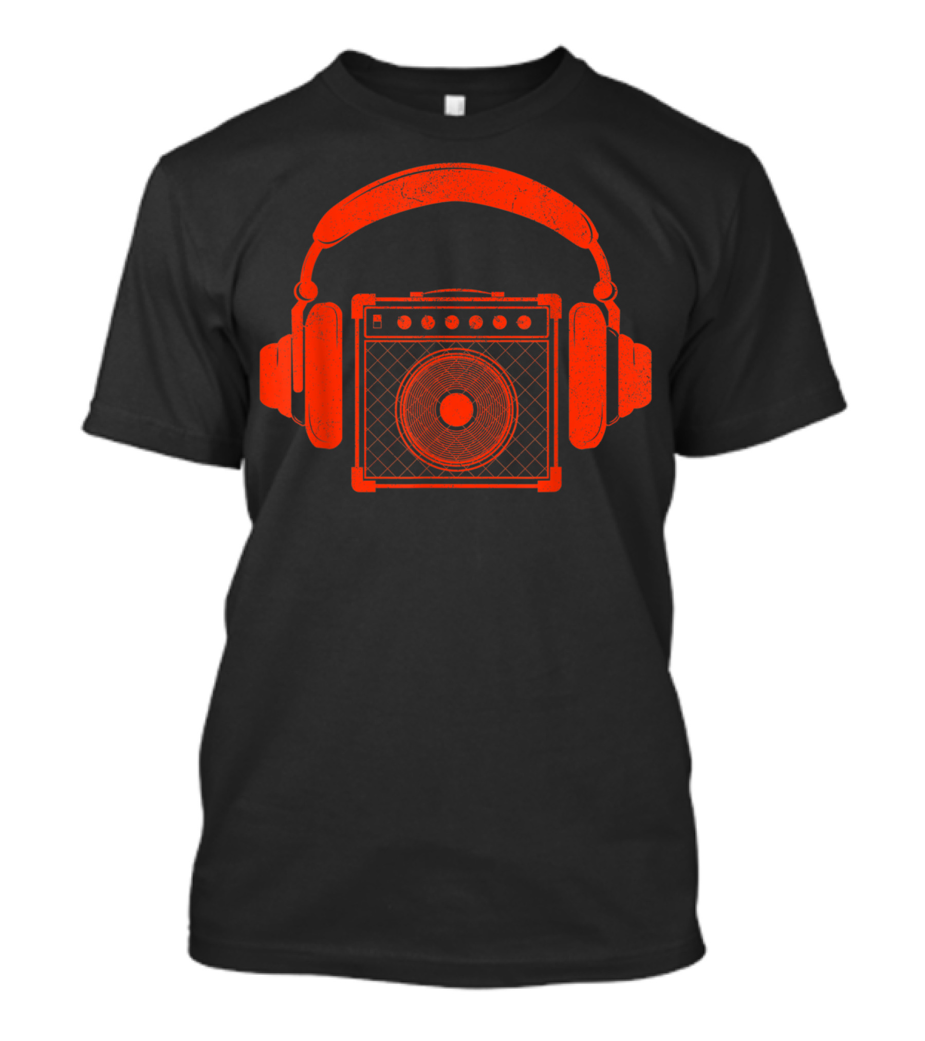 Red Headphones Over Speakerbox Music Lovers Novelty T-Shirt