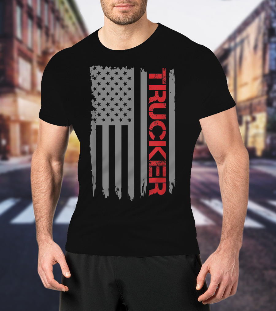 American Flag Trucker Retro Truck Driver T-Shirt