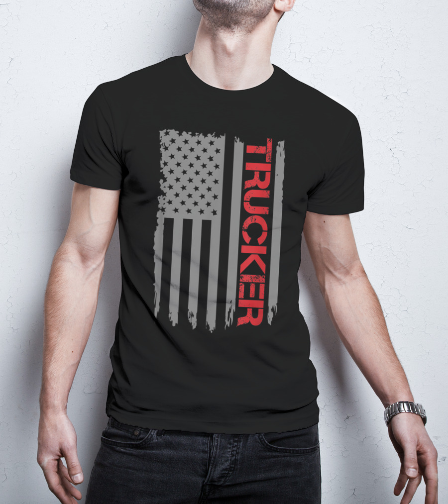American Flag Trucker Retro Truck Driver T-Shirt