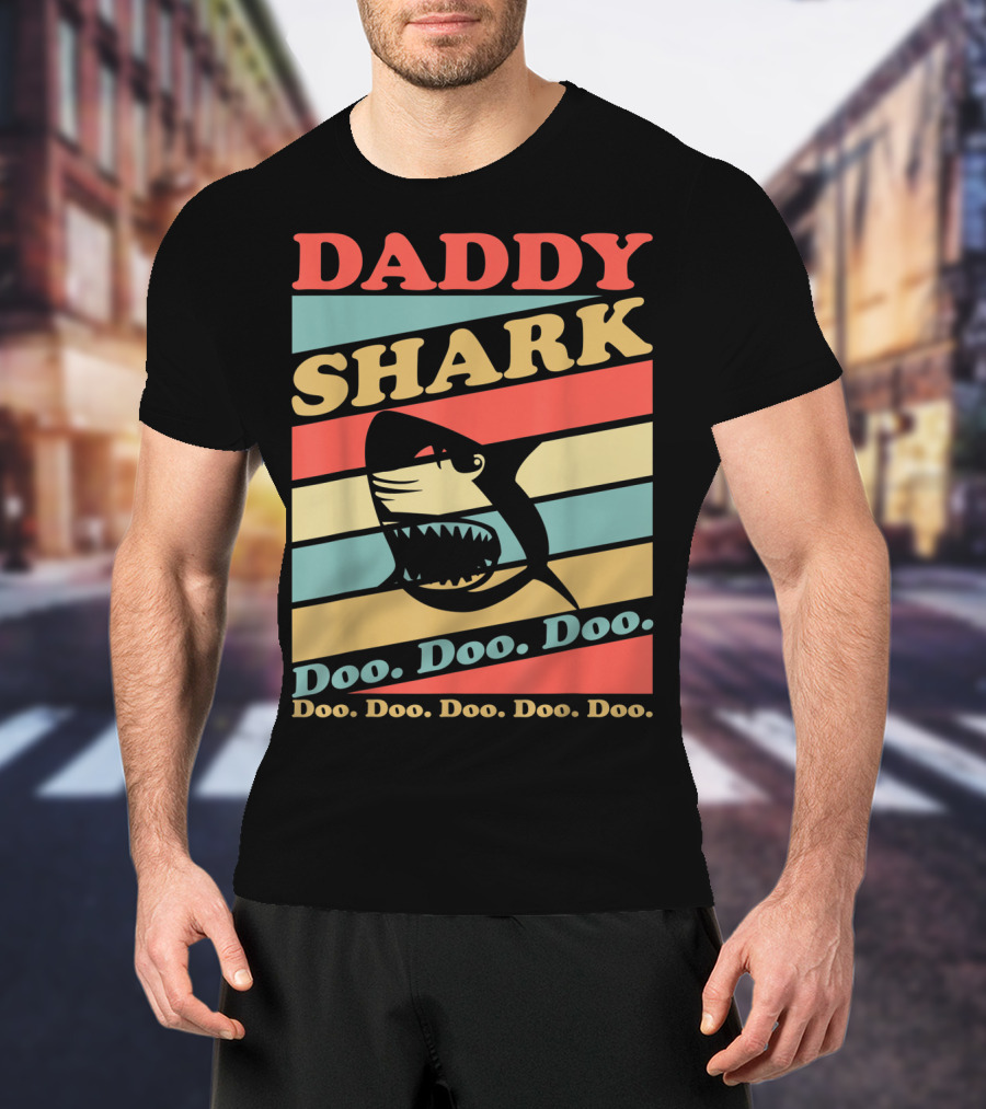 DADDY SHARK Doo Doo Doo Doo Doo Doo Retro Vintage Stripes T-Shirt