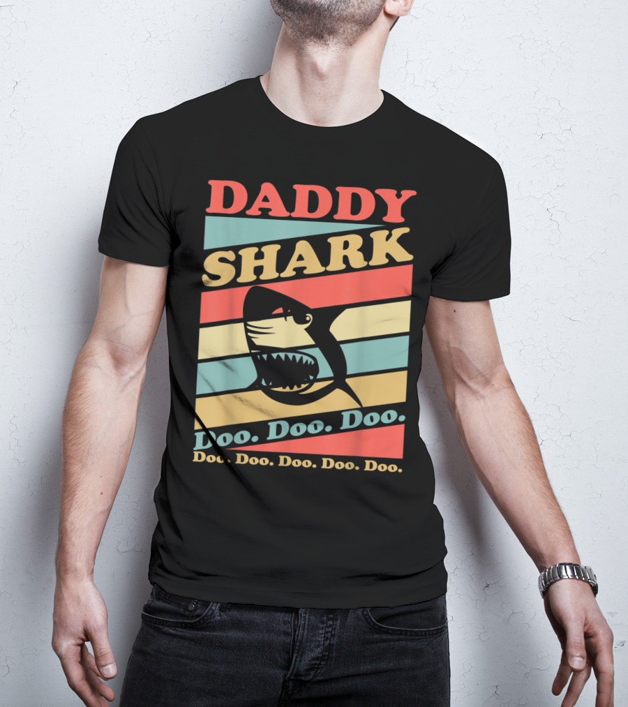 DADDY SHARK Doo Doo Doo Doo Doo Doo Retro Vintage Stripes T-Shirt