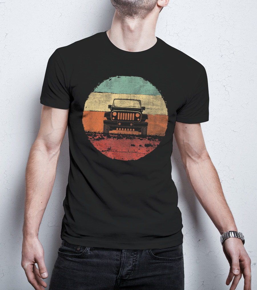Retro Vintage Jeeps Off Road Adventure Classic Stripes Iconic 4x4 Vehicle T-Shirt