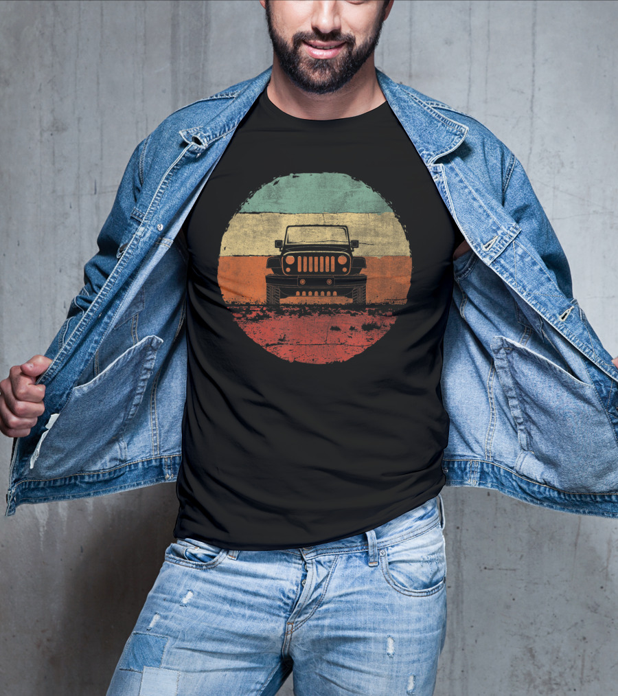 Retro Vintage Jeeps Off Road Adventure Classic Stripes Iconic 4x4 Vehicle T-Shirt