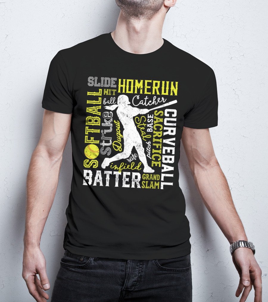 Softball Batter Pitch Homerun Curveball Slide Catcher Strike Grand Slam T-Shirt