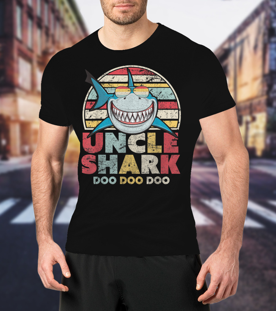 Uncle Shark Doo Doo Doo Retro Vintage Striped Smile T-Shirt