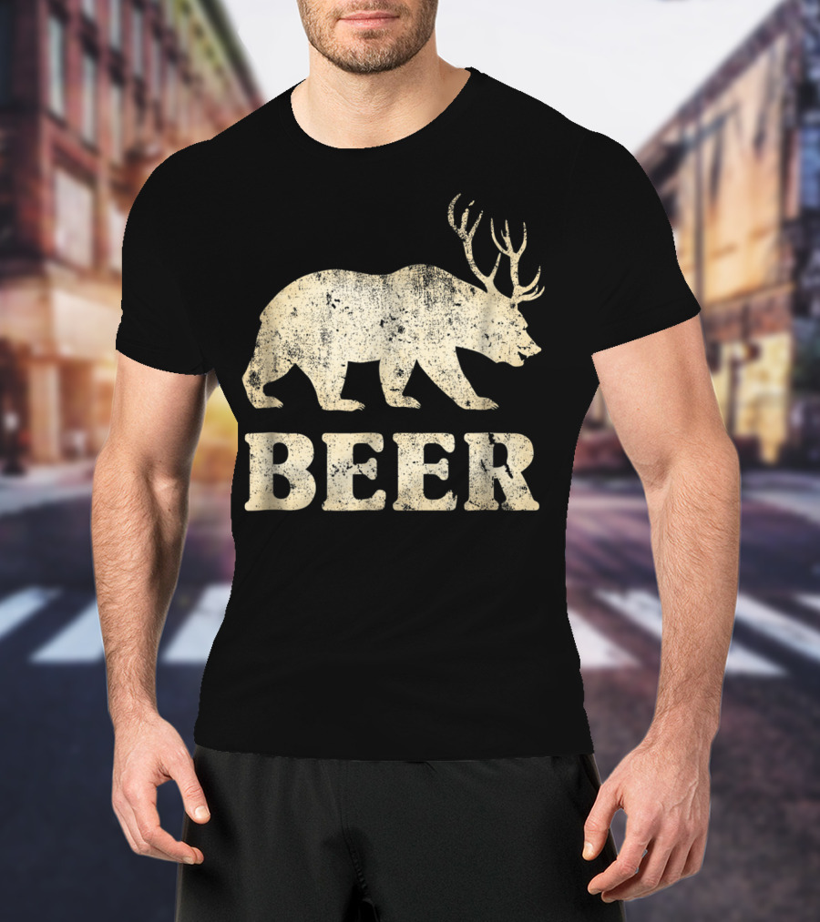 Vintage Bear Deer Beer Funny Retro Mashup T-Shirt