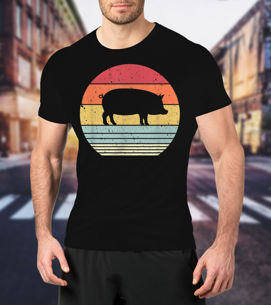 Vintage Retro Pig Style Sunset T-Shirt