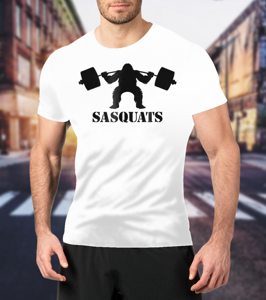Sasquats Sasquatch Bigfoot Doing Squats With Weights T-Shirt