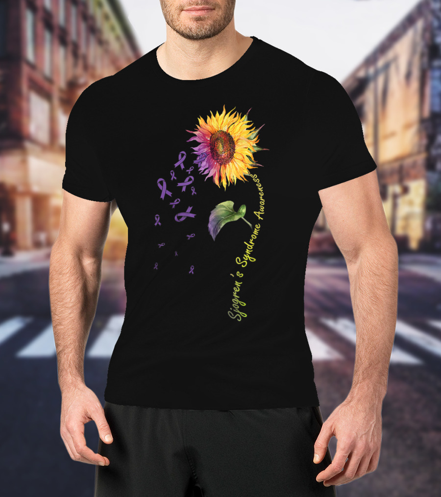 Sjogren's Syndrome Awareness Sunflower With Purple Ribbons T-Shirt