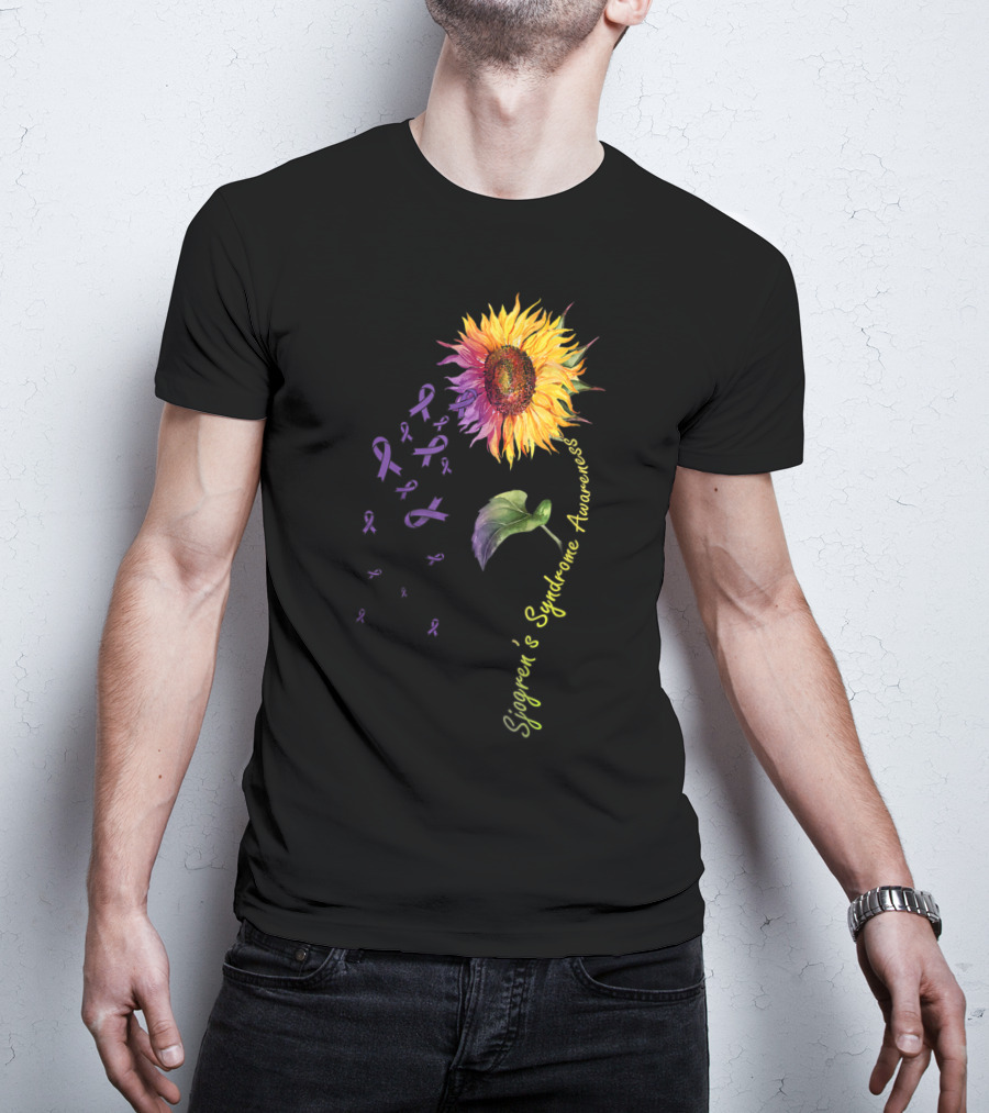 Sjogren's Syndrome Awareness Sunflower With Purple Ribbons T-Shirt