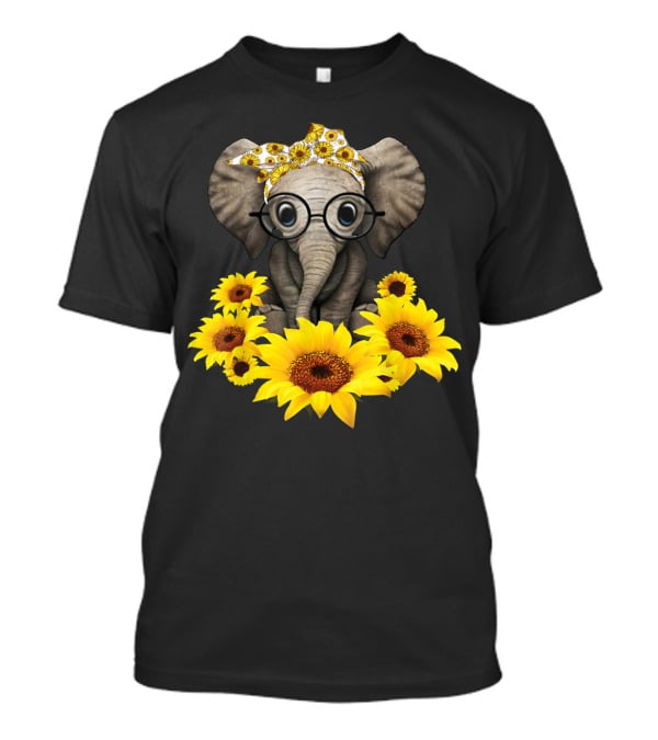 Sunflower Elephant For Woman Who Loves Elephant With Glasses And Floral Headband T-Shirt