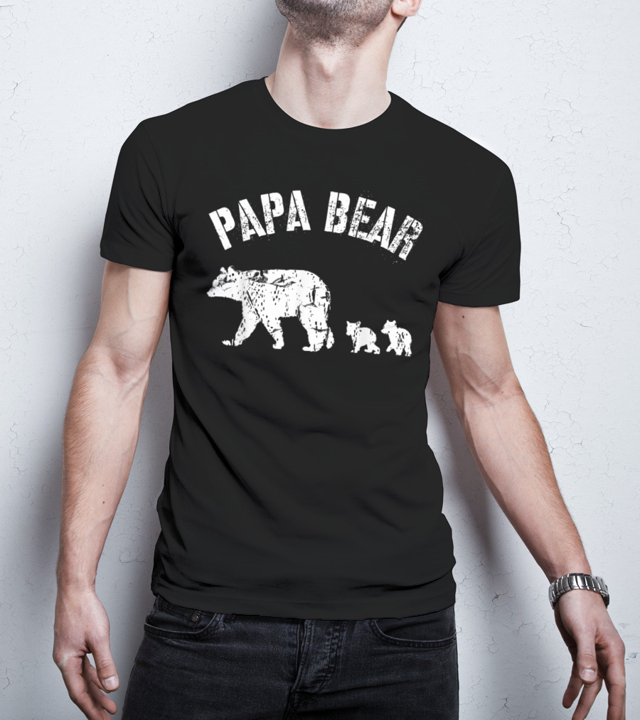 Vintage Papa Bear With Two Cubs Father's Day T-Shirt