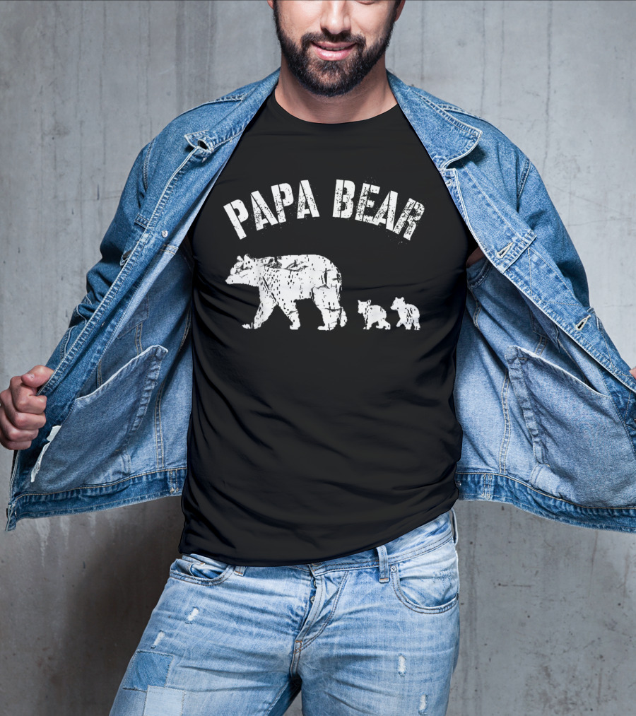 Vintage Papa Bear With Two Cubs Father's Day T-Shirt