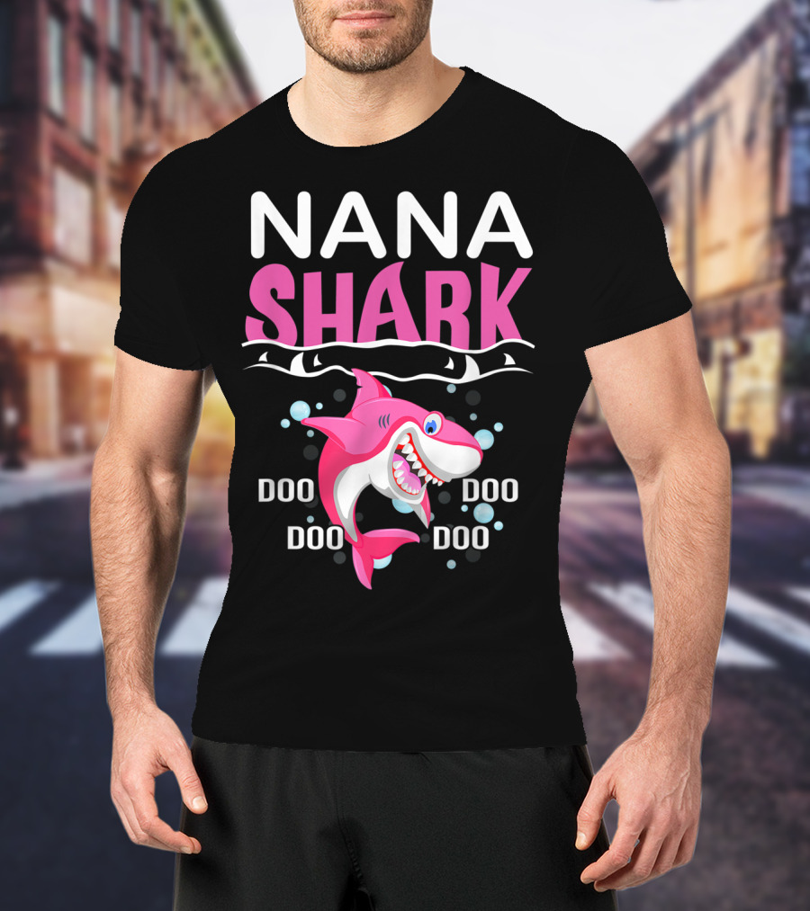 Nana Shark Doo Doo Doo Mothers Pink Shark With Bubbles T-Shirt