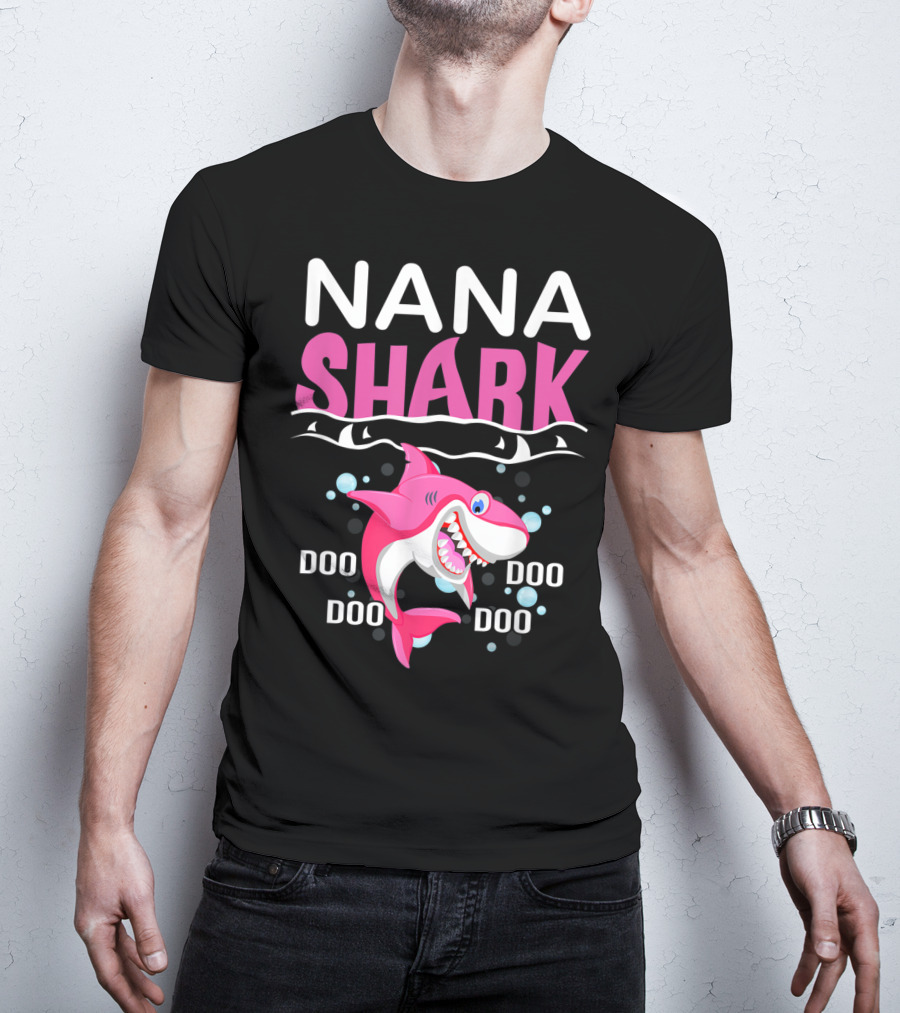 Nana Shark Doo Doo Doo Mothers Pink Shark With Bubbles T-Shirt