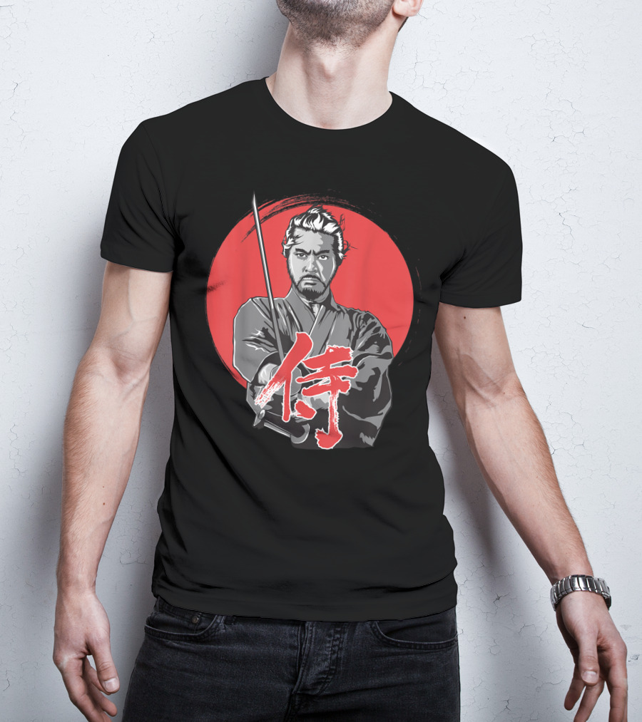Samurai Warrior With Katana Red Sun Background T-Shirt