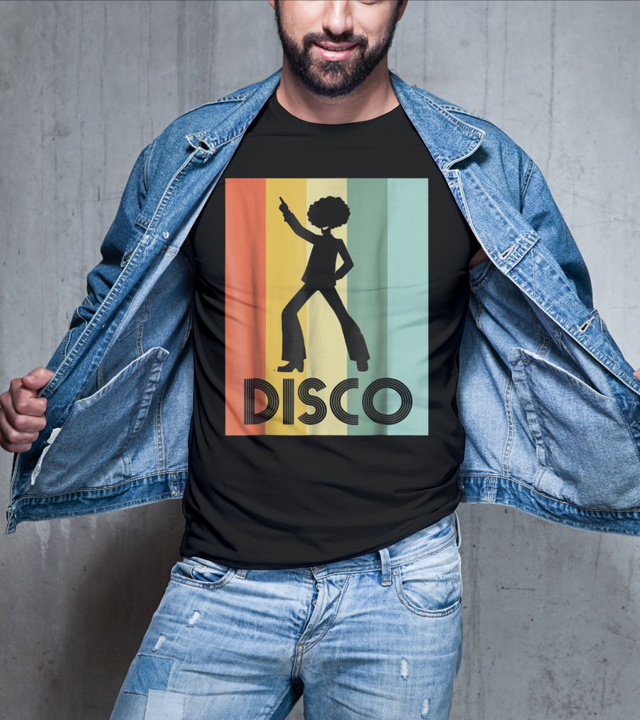 70s Disco Dancing Silhouette Retro Stripes T-Shirt