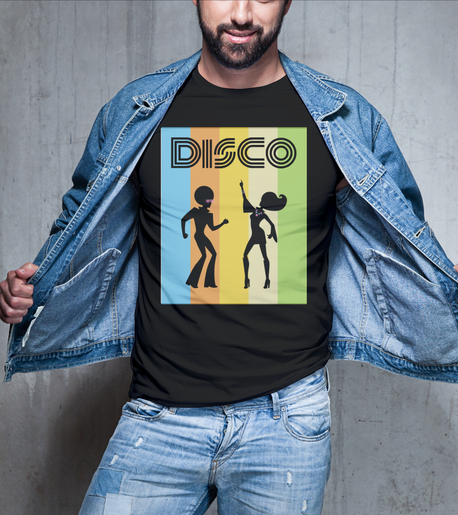 Disco Dancing 70s Disco Dancer With Silhouette And Retro Stripes T-Shirt