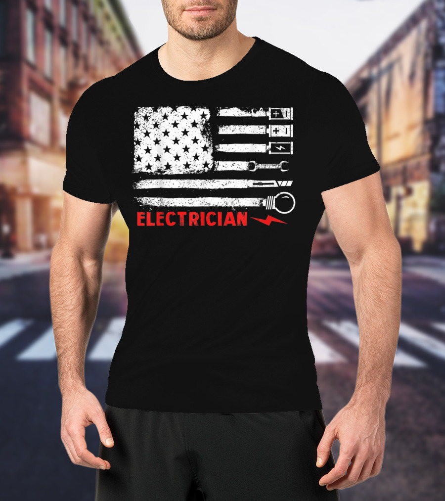 American Flag Electrician With Tools And Symbols T-Shirt