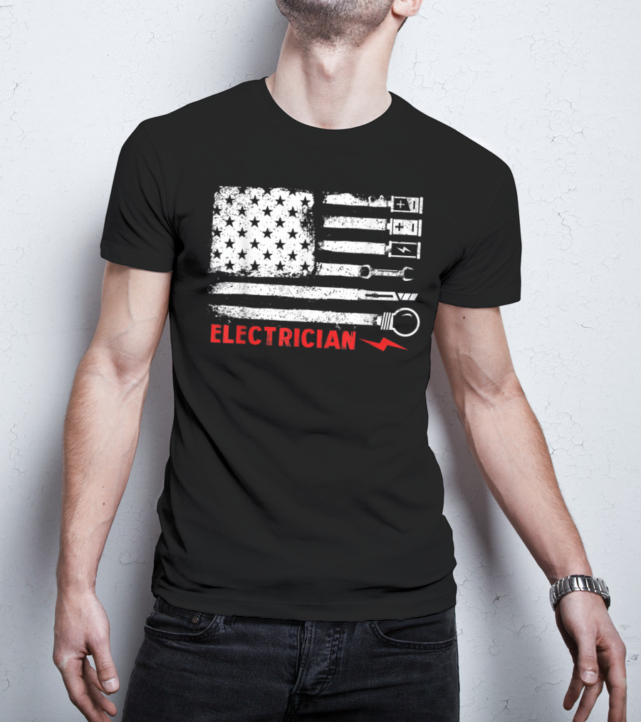 American Flag Electrician With Tools And Symbols T-Shirt