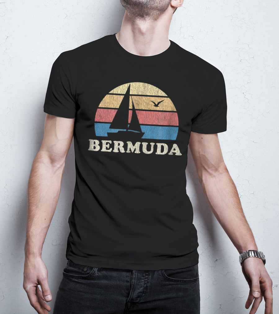 Bermuda 70s Vintage Sailboat Sunset Throwback T-Shirt