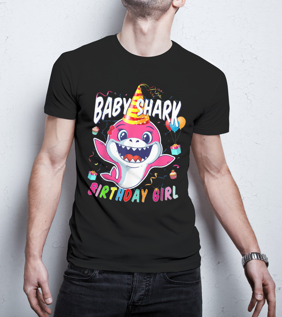 Baby Shark Birthday Girl Party Hat Balloons Cupcakes T-Shirt