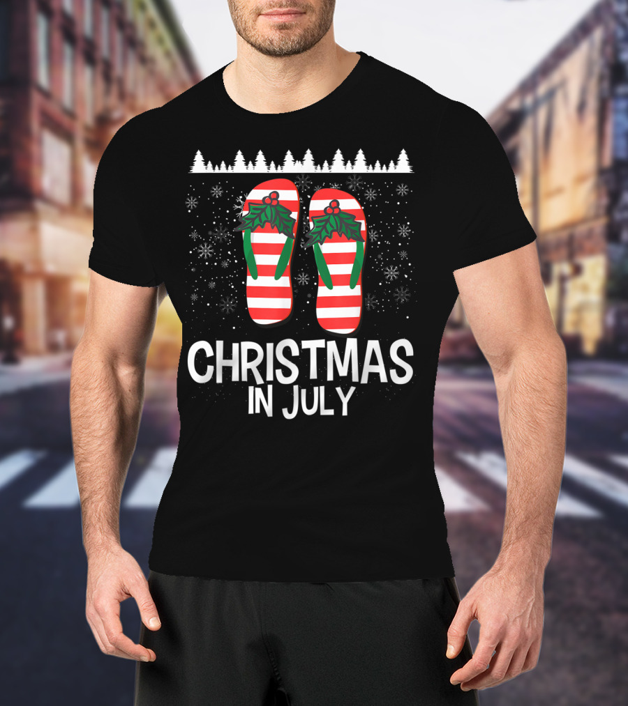 Christmas In July Flip Flop Stripes And Holly T-Shirt