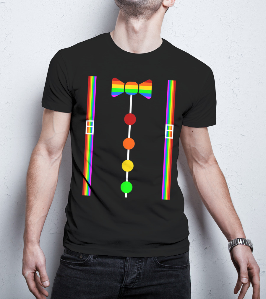 Clown Tie Rainbow Bowtie Suspenders Costume Circus Carnival T-Shirt