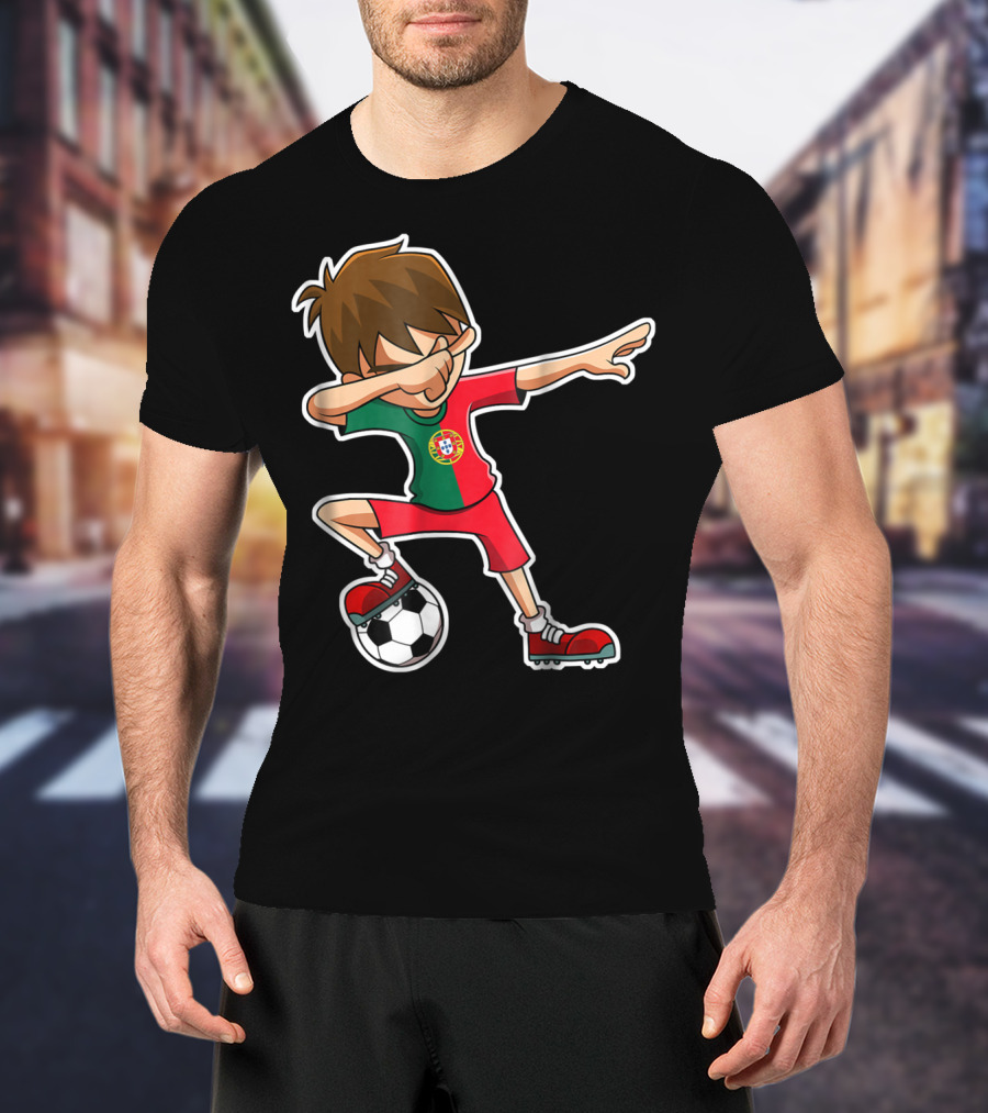 Dabbing Soccer Boy With Portugese Flag And Soccer Ball T-Shirt