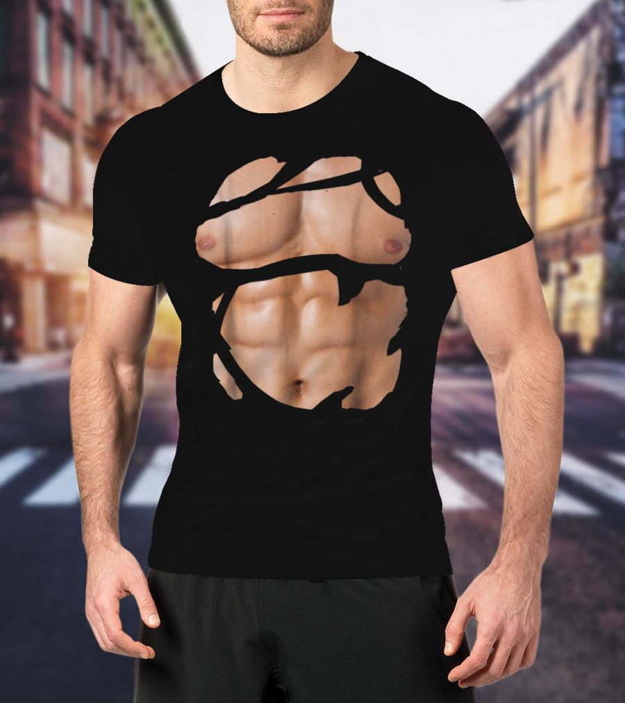 Fake Muscle Under Clothes Chest Six-Pack Abs Bodybuilder Illusion T-Shirt