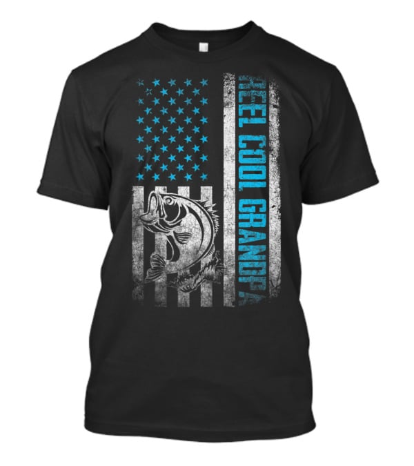 Father's Day Reel Cool Grandpa Fishing American Flag T-Shirt