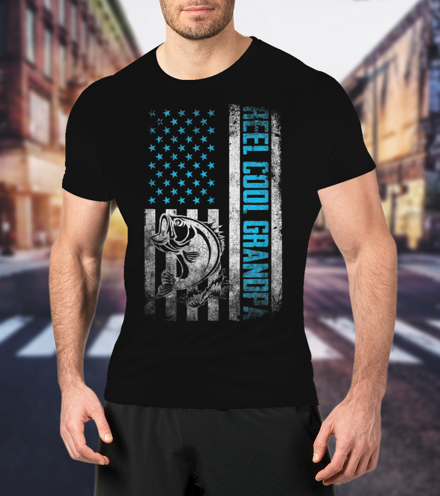 Father's Day Reel Cool Grandpa Fishing American Flag T-Shirt