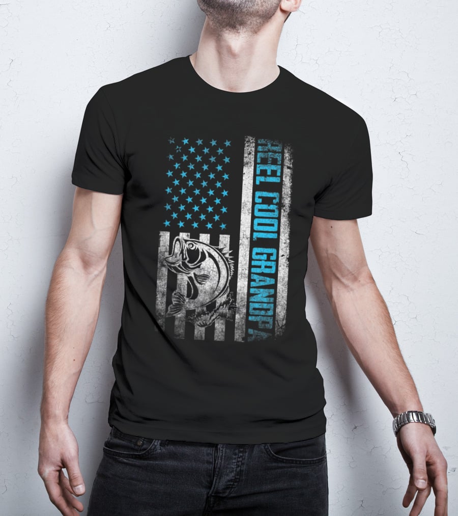 Father's Day Reel Cool Grandpa Fishing American Flag T-Shirt