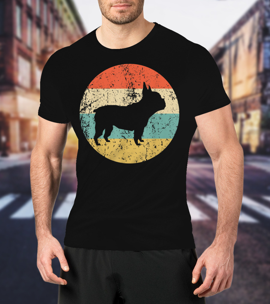 Retro French Bulldog Silhouette Vintage Circle T-Shirt