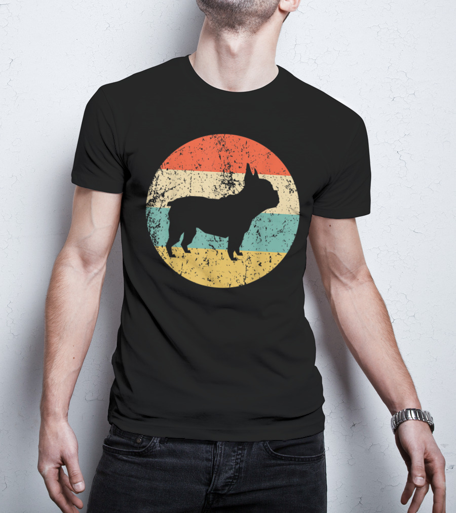 Retro French Bulldog Silhouette Vintage Circle T-Shirt