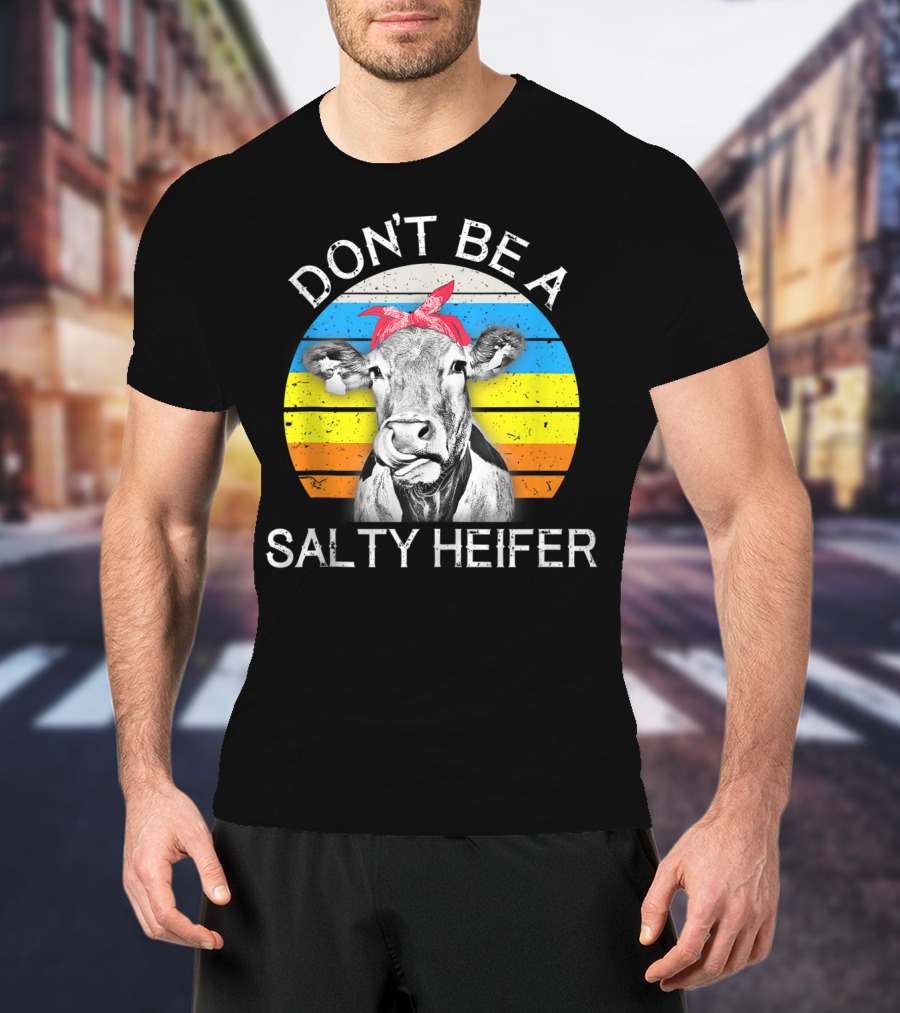 Don't Be A Salty Heifer Funny Cow Retro Stripe T-Shirt