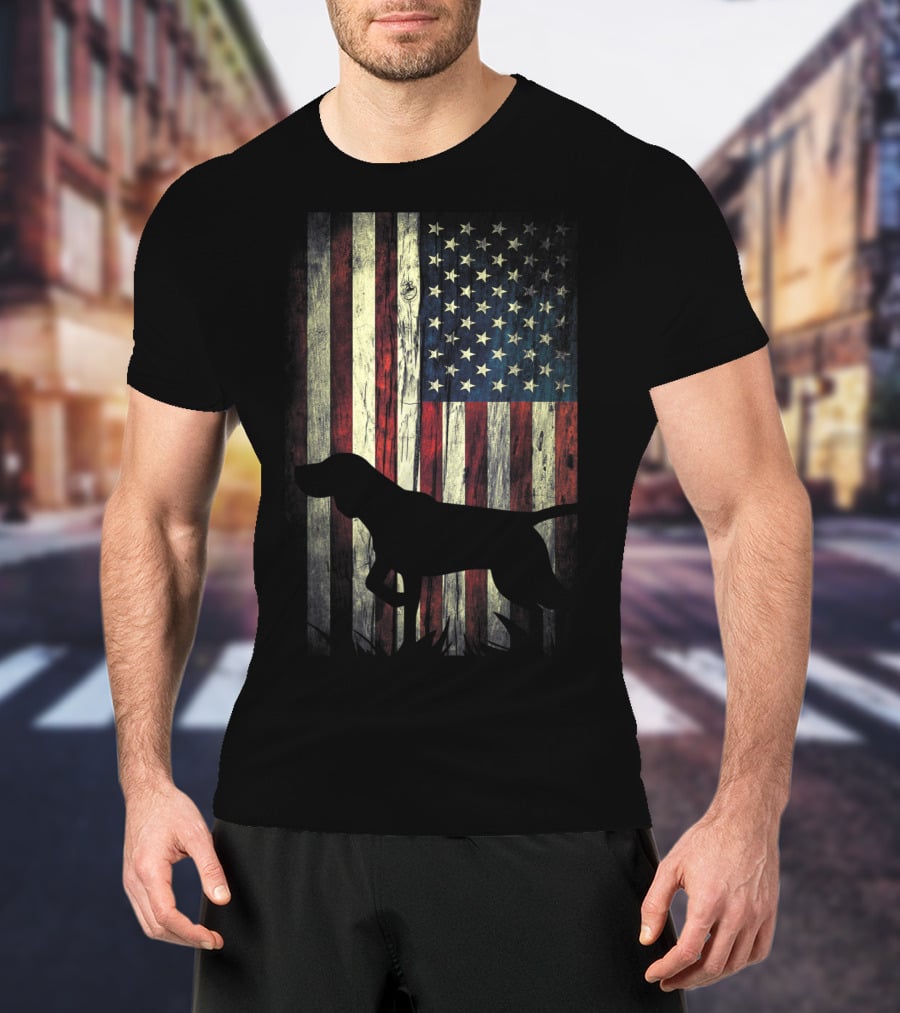 German Shorthaired Pointer Silhouette American Flag T-Shirt
