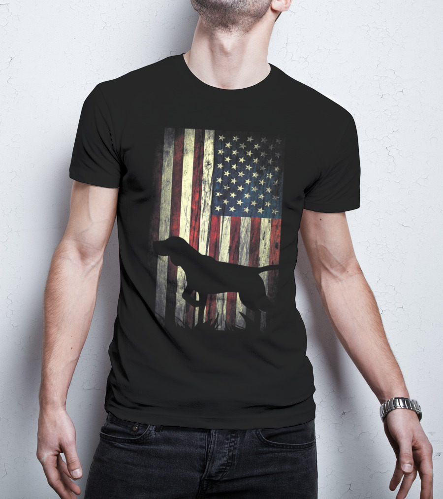 German Shorthaired Pointer Silhouette American Flag T-Shirt