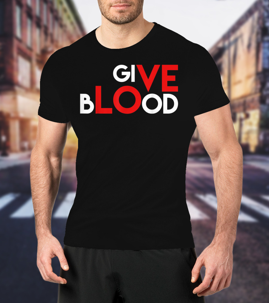 Give Blood Red White LOVE Typography World Blood Donation Day T-Shirt